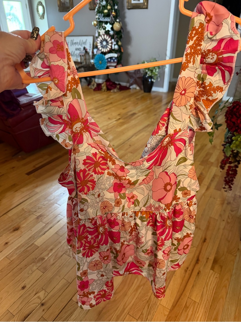 Floral Ruffle Tank Top - Pink & Coral Bloom size medium $18